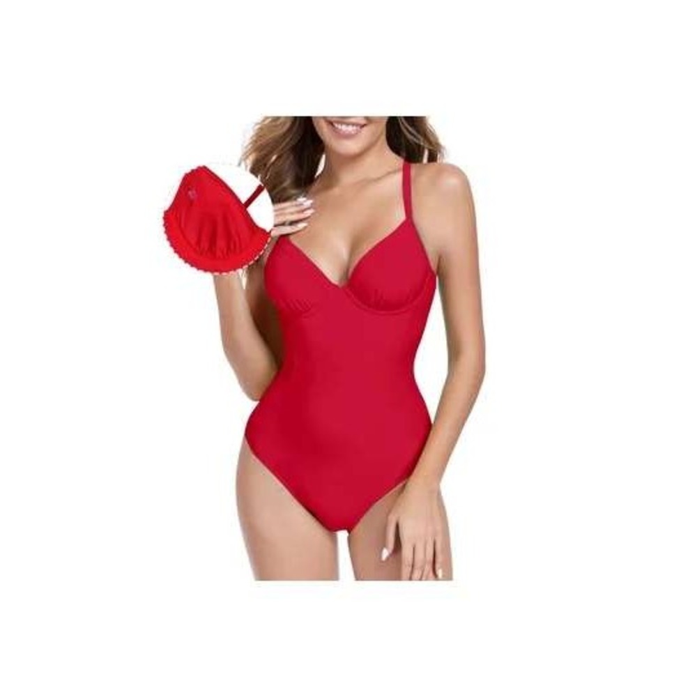 Nautical Relleciga Red One Piece Swimsuit Underwire Balconette Lace Up Back M